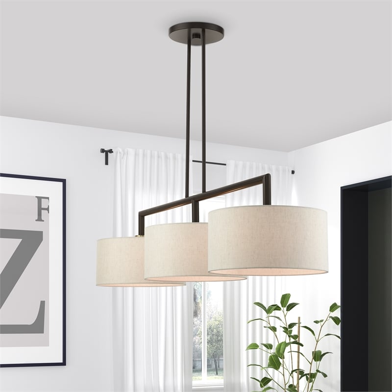 Beaumont Lane 3-Light Metal & Fabric Linear Chandelier in English Bronze