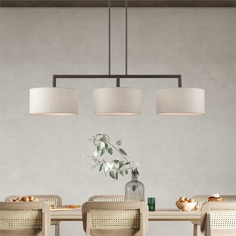 Beaumont Lane 3-Light Metal & Fabric Linear Chandelier in English Bronze