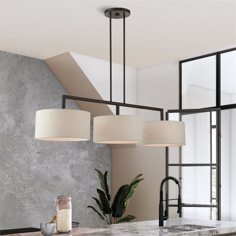 Beaumont Lane 3-Light Metal & Fabric Linear Chandelier in English Bronze
