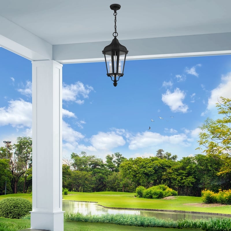 Beaumont Lane Contemporary 2 Light Outdoor Hanging Lantern in Textured Black