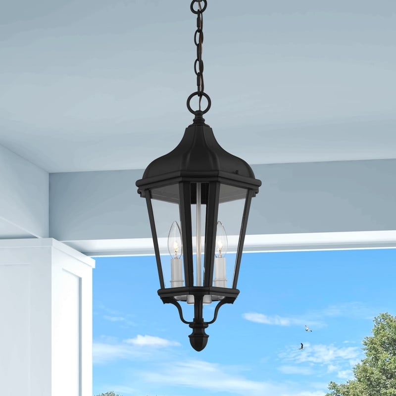 Beaumont Lane Contemporary 2 Light Outdoor Hanging Lantern in Textured Black