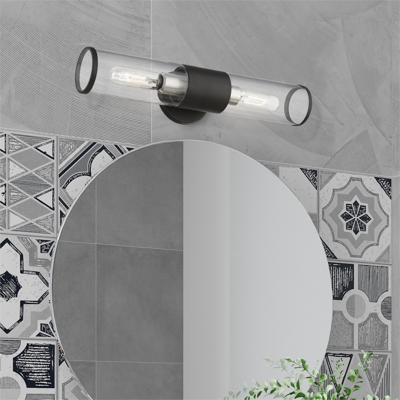 Beaumont Lane Contemporary 2-Light Metal & Glass ADA Vanity Sconce in Black