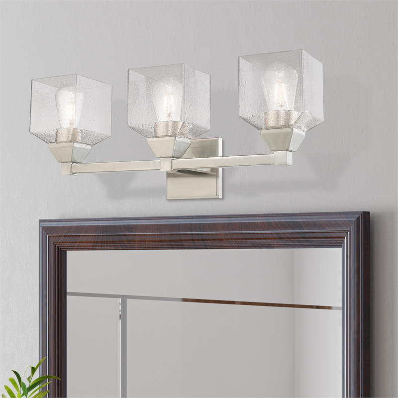 Beaumont Lane 3-Light Metal/Glass Bath Vanity Lighting in Brushed Nickel