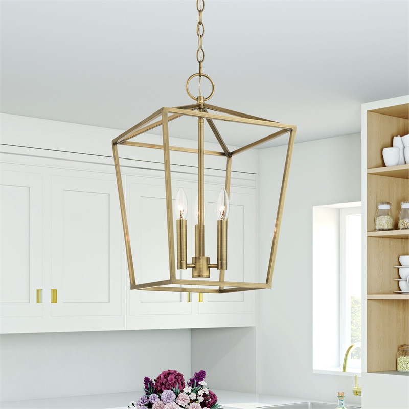 Beaumont Lane Transitional 3-Light Metal Convertible Lantern in Antique Brass