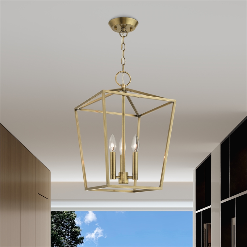Beaumont Lane Transitional 3-Light Metal Convertible Lantern in Antique Brass