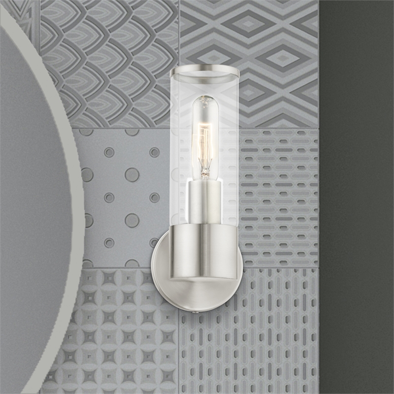 Beaumont Lane 1-Light Metal & Glass ADA Single Sconce in Brushed Nickel