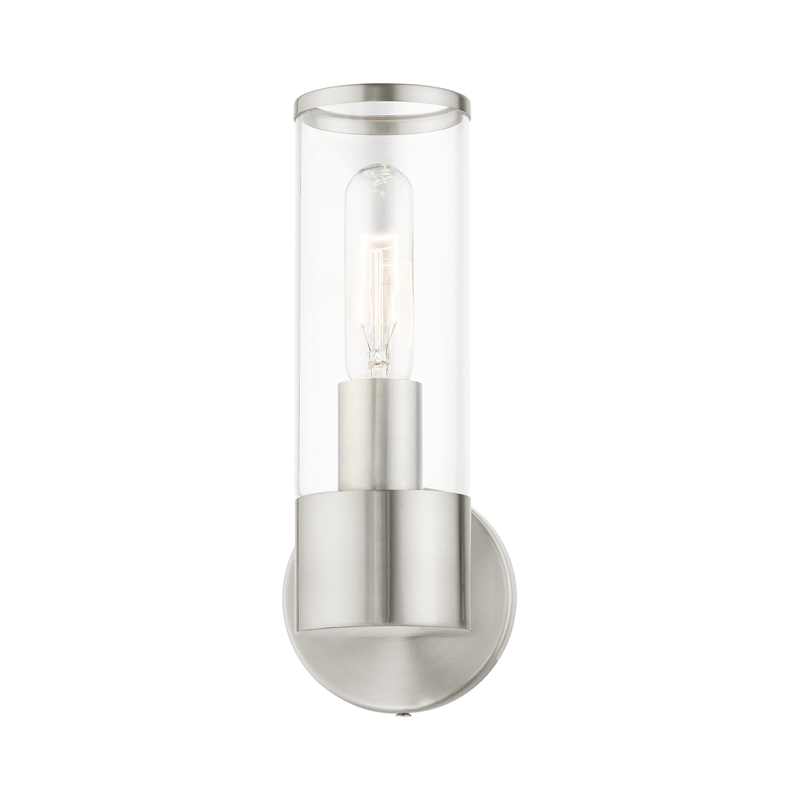 Beaumont Lane 1-Light Metal & Glass ADA Single Sconce in Brushed Nickel