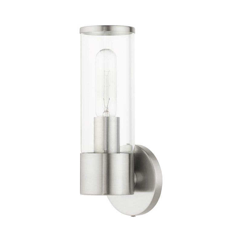 Beaumont Lane 1-Light Metal & Glass ADA Single Sconce in Brushed Nickel