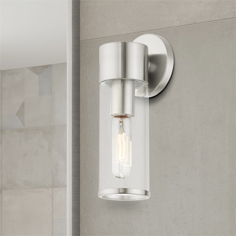 Beaumont Lane 1-Light Metal & Glass ADA Single Sconce in Brushed Nickel