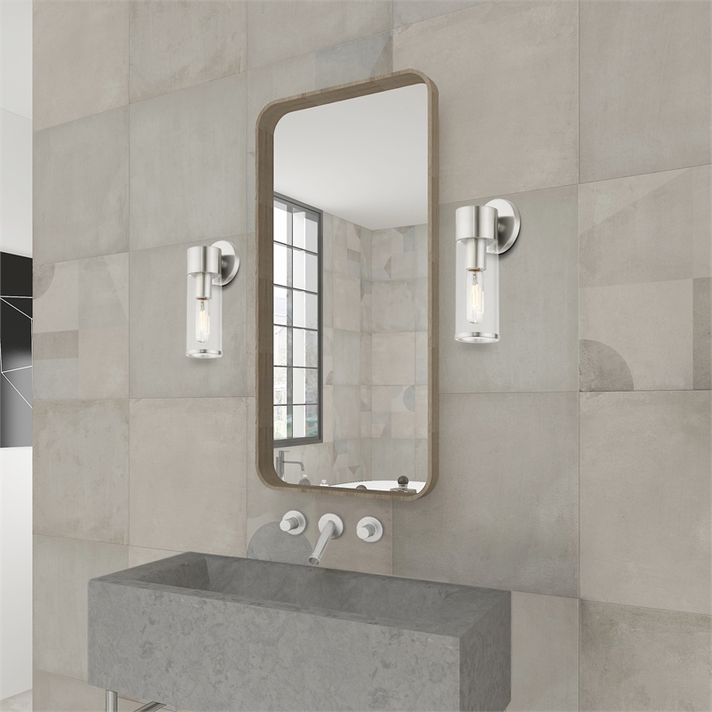 Beaumont Lane 1-Light Metal & Glass ADA Single Sconce in Brushed Nickel