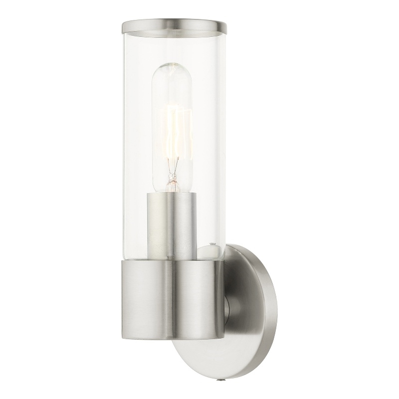 Beaumont Lane 1-Light Metal & Glass ADA Single Sconce in Brushed Nickel