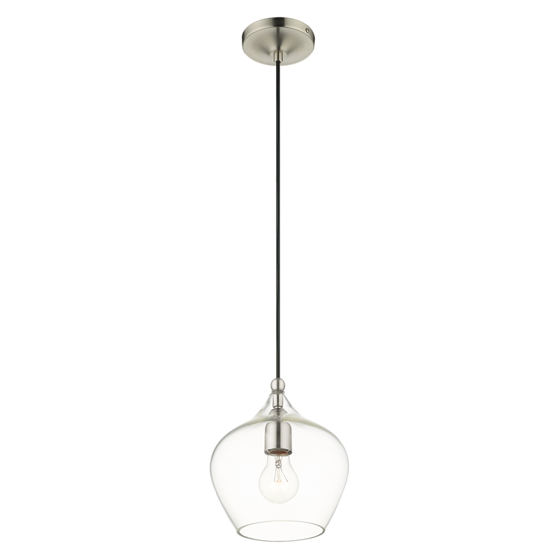 Beaumont Lane 1-Light Metal & Glass Single Pendant in Brushed Nickel
