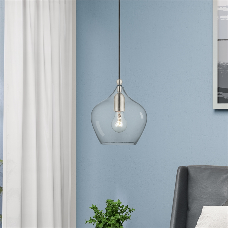 Beaumont Lane 1-Light Metal & Glass Single Pendant in Brushed Nickel