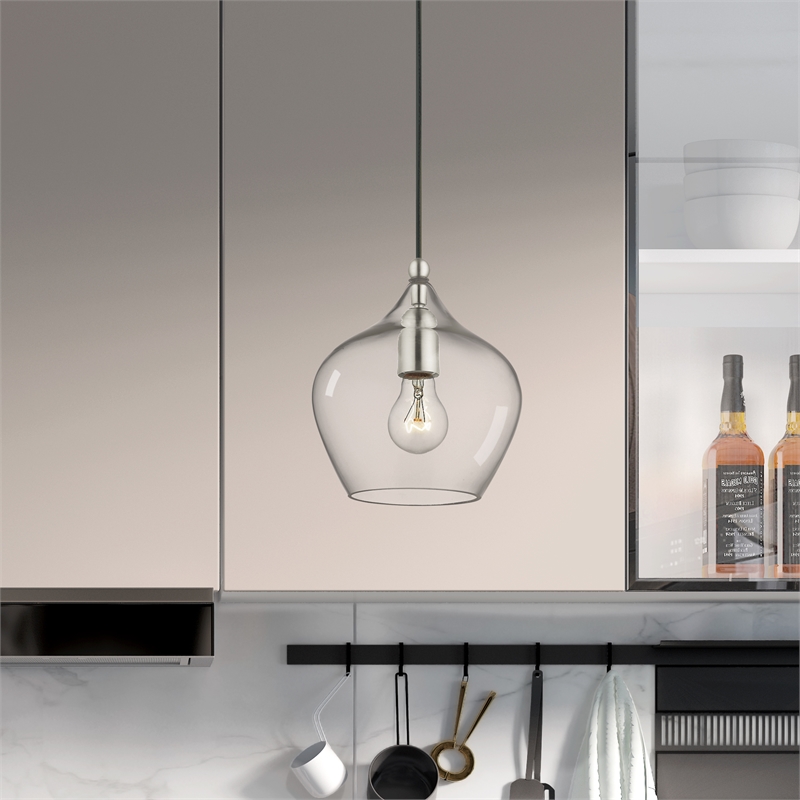 Beaumont Lane 1-Light Metal & Glass Single Pendant in Brushed Nickel