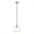Beaumont Lane 1-Light Metal & Glass Single Pendant in Brushed Nickel