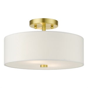 Beaumont Lane Modern 13&quot 2-Light Metal & Fabric Semi Flush in Satin Brass