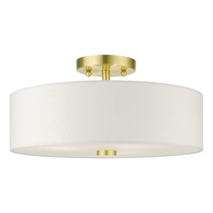 Beaumont Lane Modern 15&quot 3-Light Metal & Fabric Semi Flush in Satin Brass