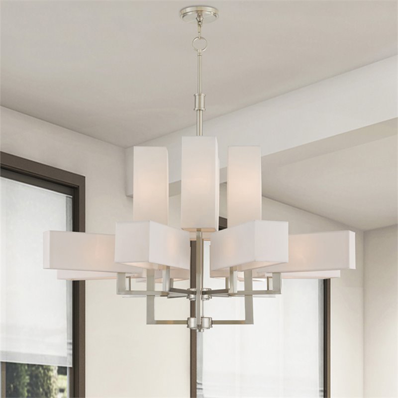 Beaumont Lane Contemporary 12 Light Foyer Chandelier in Brushed Nickel