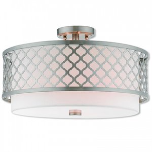 Beaumont Lane Contemporary 3 Light Semi Flush Mount in Brushed Nickel