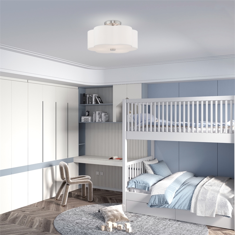 Beaumont Lane 3-Light Metal & Fabric Ceiling Mount in Brushed Nickel
