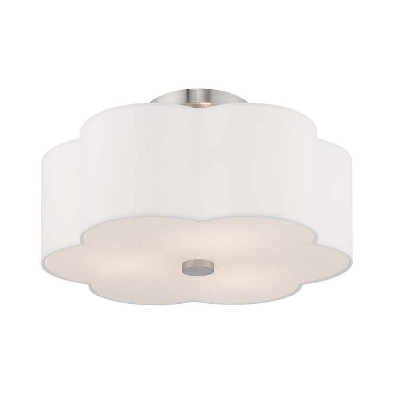 Beaumont Lane 3-Light Metal & Fabric Ceiling Mount in Brushed Nickel