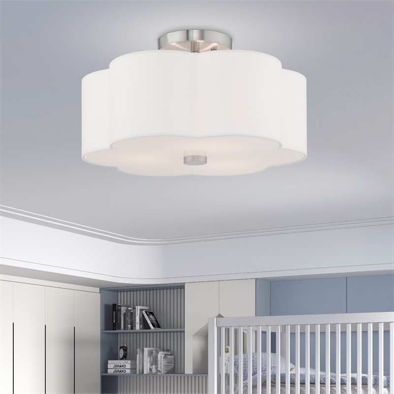 Beaumont Lane 3-Light Metal & Fabric Ceiling Mount in Brushed Nickel