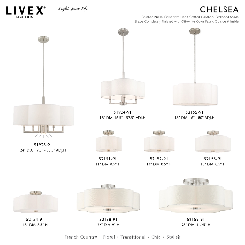 Beaumont Lane 3-Light Metal & Fabric Ceiling Mount in Brushed Nickel