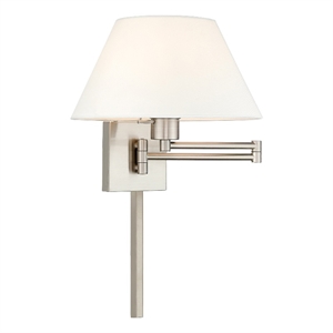 Beaumont Lane 12&quot 1-Light Swing Arm Metal & Fabric Wall Lamp in Brushed Nickel