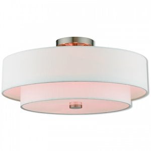 Beaumont Lane Mid-Century 9&quot 4-Light Metal & Fabric Semi Flush in Brushed Nickel