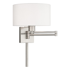 Beaumont Lane 11&quot 1-Light Swing Arm Metal & Fabric Wall Lamp in Brushed Nickel