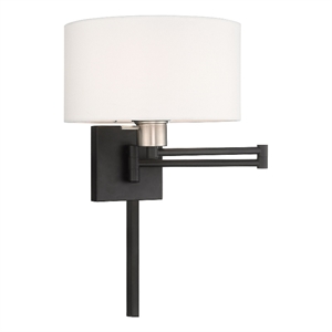 Beaumont Lane Modern 11&quot 1-Light Swing Arm Metal & Fabric Wall Lamp in Black