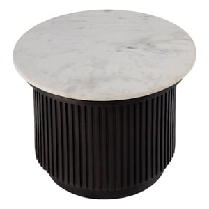 Beaumont Lane Transitional 22&quotW Round Marble side Table in Brown and White
