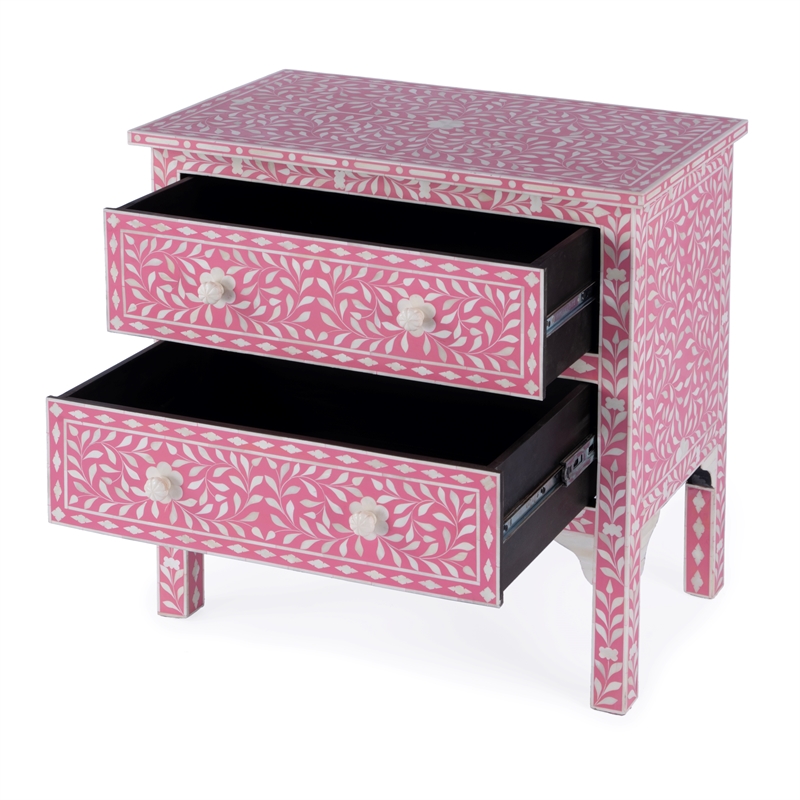 Beaumont Lane Wood Transitional Pink Bone Inlay Accent Chest