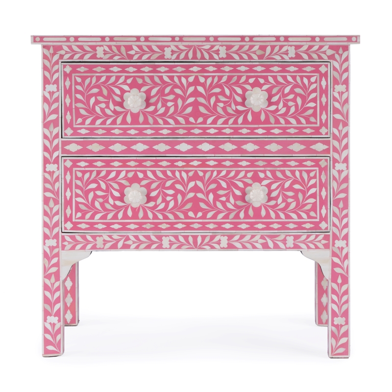 Beaumont Lane Wood Transitional Pink Bone Inlay Accent Chest
