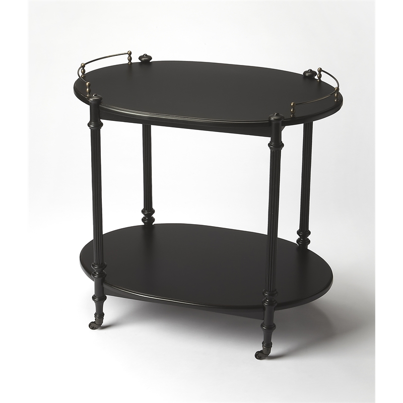 Beaumont Lane Wood Traditional 2 Tier Bar Cart - Black Licorice