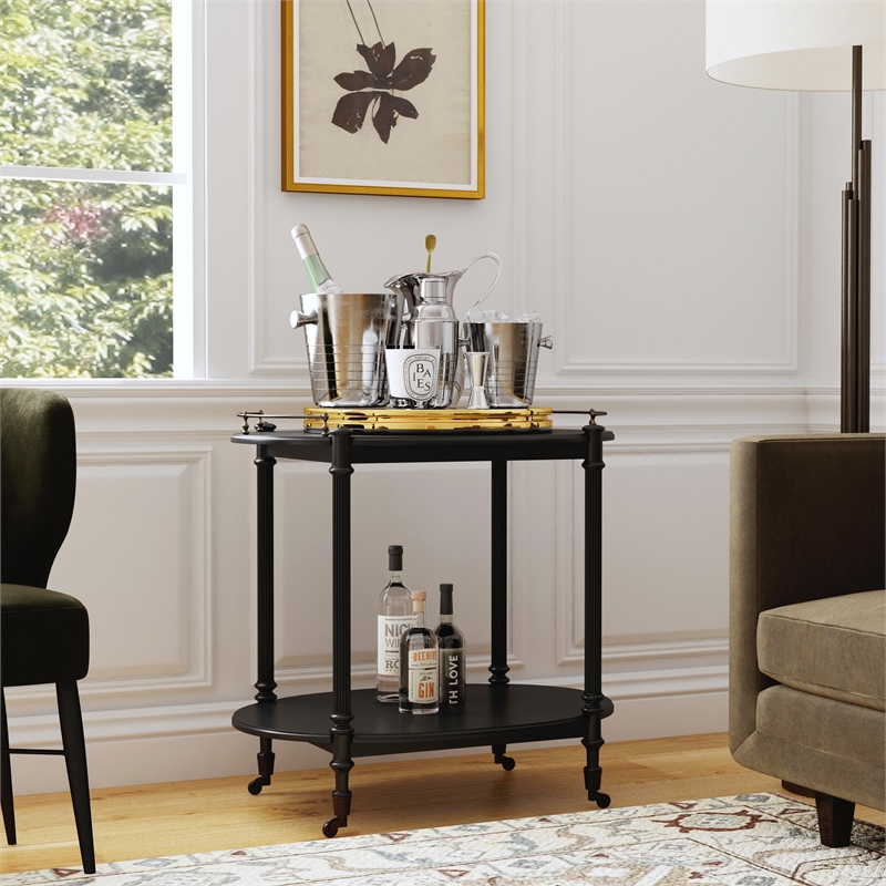 Beaumont Lane Wood Traditional 2 Tier Bar Cart - Black Licorice