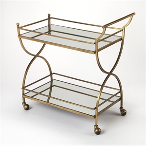 Beaumont Lane Contemporary Glass Bar Cart in Antique Gold Finish