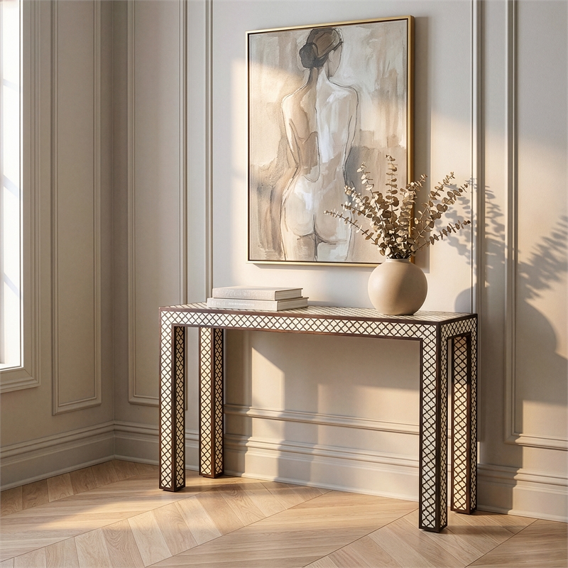 Beaumont Lane Wood Contemporary Console Table in Gold Finish