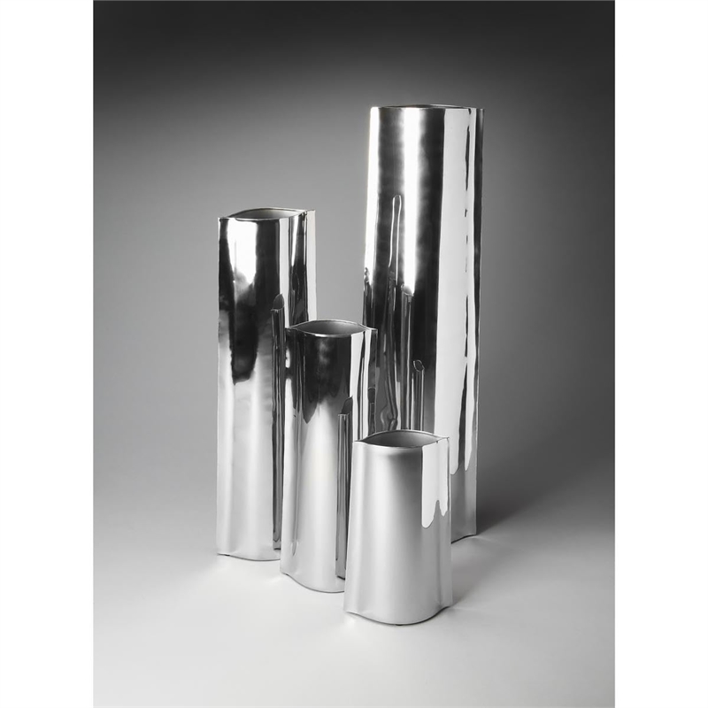 Beaumont Lane Metal Contemporary Contemporary Floor Vase in Silver
