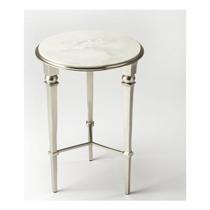 Beaumont Lane Contemporary Marble End Table in Silver Finish