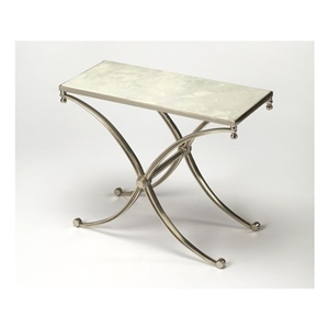 Beaumont Lane Contemporary Marble End Table in Silver Finish