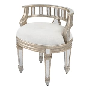 Beaumont Lane Contemporary Mirrored 21&quotW Vanity Stool in Silver