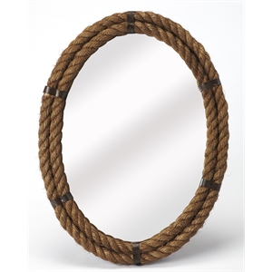 Beaumont Lane Modern Farmhouse Oval Rope Wall Mirror in Brown
