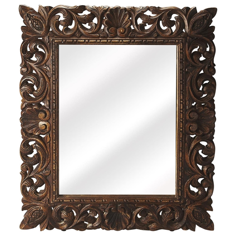 Beaumont Lane Modern Traditional Reclaimed Wood Wall Mirror in Brown