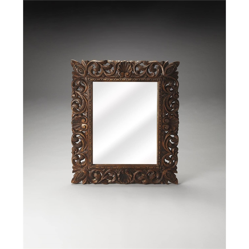 Beaumont Lane Modern Traditional Reclaimed Wood Wall Mirror in Brown