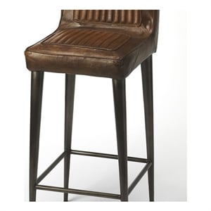 Beaumont Lane Modern Leather And Metal 32&quot Bar Stool - Brown / Black