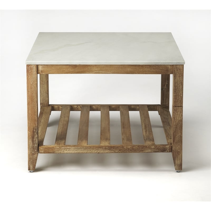 Beaumont Lane Contemporary Marble And Wood Coffee Table in Brown