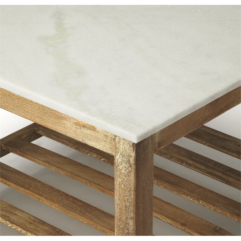 Beaumont Lane Contemporary Marble And Wood Coffee Table in Brown