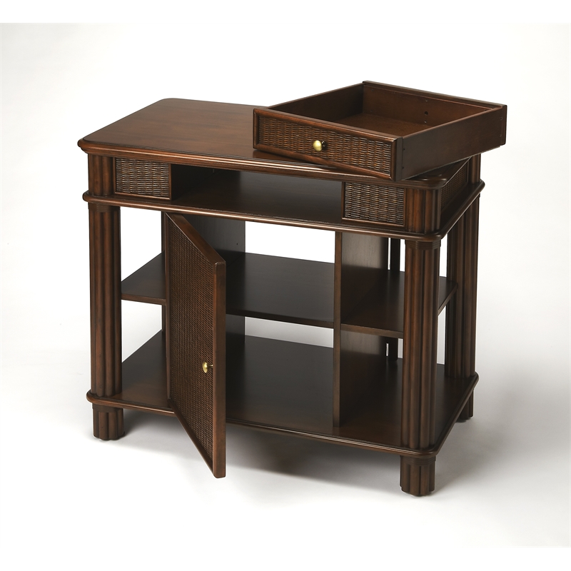 Beaumont Lane Modern Traditional Rattan Kitchen Island in Brown