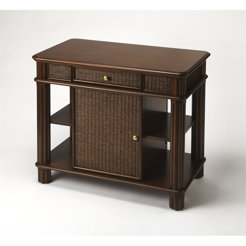 Beaumont Lane Modern Traditional Rattan Kitchen Island in Brown